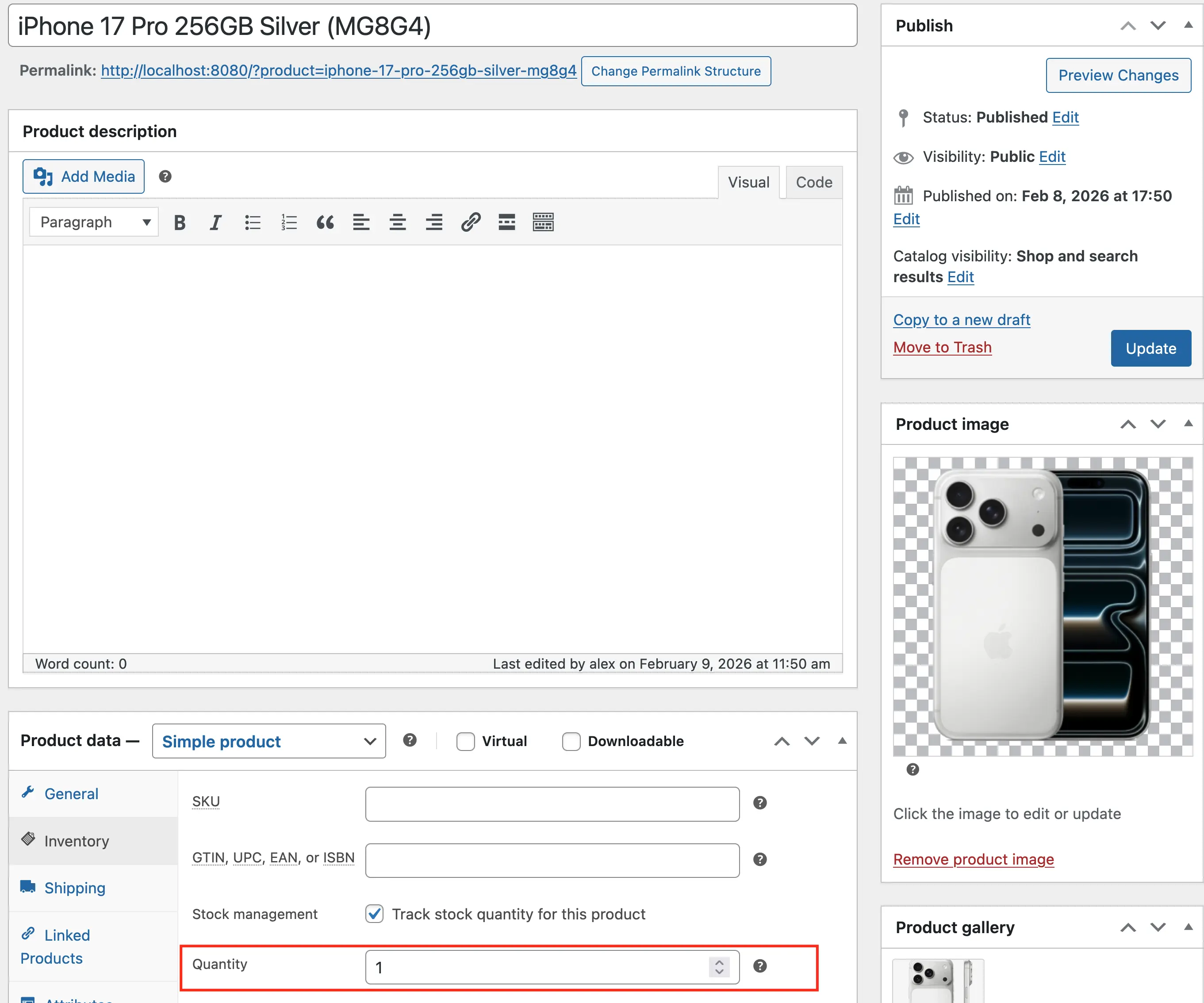 Low stock product example